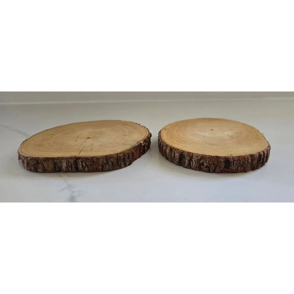 Lipper International Rustic Bark Rim Wood Coasters Set of 2 Natural Wood Slices